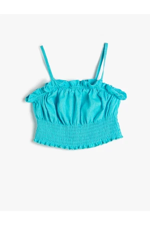 Koton A Linen Crop Blouse With Straps, Frilled Gipe Detail.