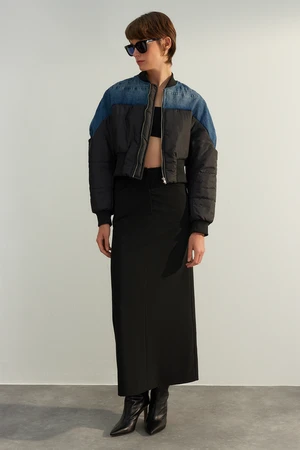 Trendyol Limited Edition Black Oversized Denim Detailed Bomber Puffy Coat