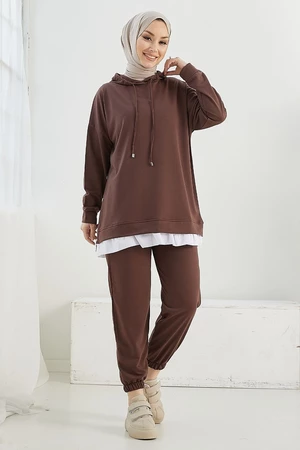 InStyle Losya Zippered Sides Hoodie Double Suit - Bitter Brown