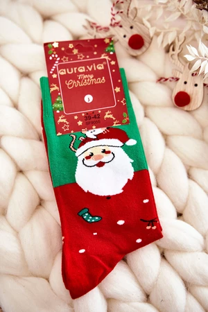 Men's Christmas cotton socks with Santa Clas green and red