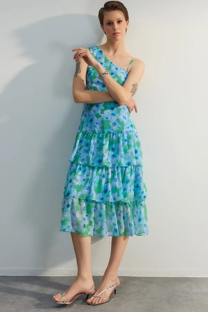 Trendyol Blue One-Shoulder Ruffle Dress