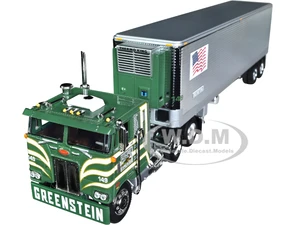 Peterbilt 352 COE 86" Sleeper and 40 Vintage Refrigerated Trailer Green with Cream Stripes "Greenstein Trucking Co." "Fallen Flag" Series 1/64 Diecas