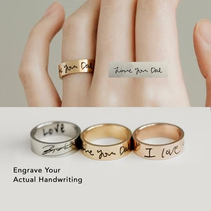 6mm Personalized Engraved Thick Band Ring Custom Handwriting Actual Signature Promise Eternity Ring Memorial Anniversary Gifts