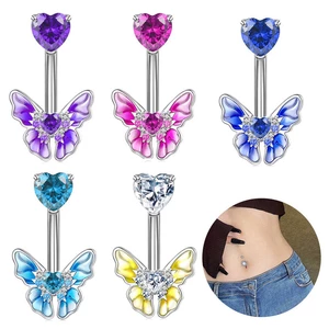 1Pc Cute Butterfly Stainless Steel Navel Piercing Shiny Dance Belly Rings Body Piercing Jewelry Belly Button Ring For Women Girl