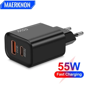 PD USB 55W Fast Charging Quick Charge QC3.0 Wall Phone Charger Adapter For iPhone 14 Xiaomi 13 Samsung Portable Type C Charger