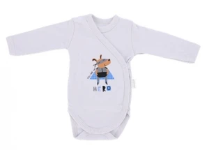 Kojenecké body, dlouhý rukáv Mamatti, zap. bokem, Hero, šedé, vel. 62 (2-3m)