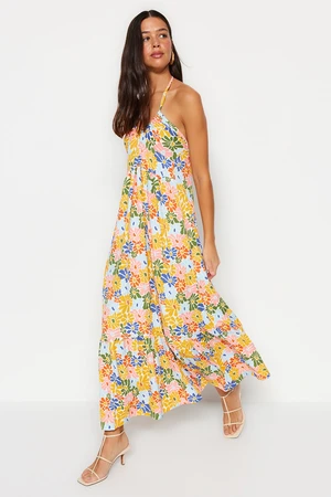 Trendyol Multicolored Floral Pattern With Tie Back Detail Maxi Knitted Dress