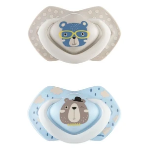 CANPOL BABIES Set symetrických silikonových dudlíků 0-6m BONJOUR PARIS modrý 2 ks
