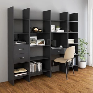 4 Piece Book Cabinet Set Gray Chipboard