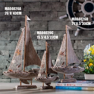 American Sailboat Ornament Set Fishing Boat Home Decor Gift Resin Decorations 3 Sizes