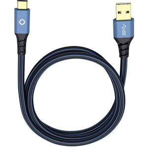USB 3.0 prepojovací kábel [1x USB 3.0 zástrčka A - 1x USB-C ™ zástrčka] 3.00 m modrá pozlátené kontakty Oehlbach USB Plu