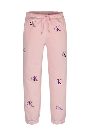 Detské tepláky Calvin Klein Jeans ružová farba, vzorované