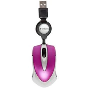 Optická Wi-Fi myš Verbatim Go Mini 49021, s kabelovým vozíkem, růžová