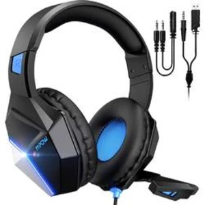 Mipow EG10 herní headset na kabel, stereo přes uši, jack 3,5 mm, s USB, černá, modrá