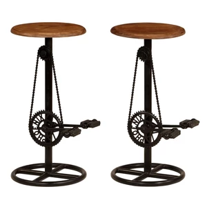 2 Solid Mango Wood Bar Chairs with Bicycle Pedals Design for Kitchen and Dining Room Decor