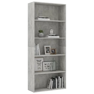 5-Tier Book Cabinet Concrete Gray 31.5"x11.8"x74.4" Chipboard