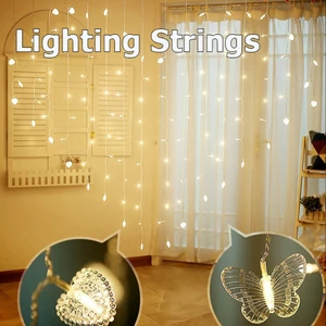 200X150cm LED Love/Butterfly Shape Curtain Lights String USB Powered Waterproof Wall Light Hanging Fairy Light Wedding P