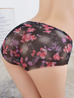 Women Floral Printed Mesh See Through Low Waist Soft Briefs