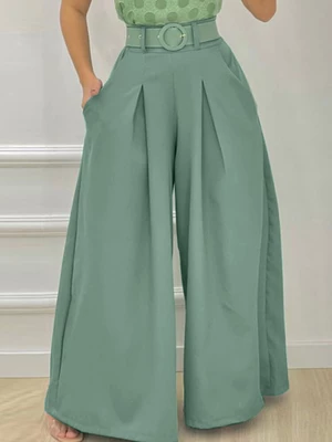 Daily Stylish Solid Wide Leg Loose Casual Side Pockets Pants for Women
