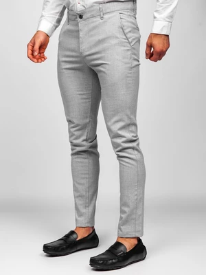Světle šedé pánské textilní chino kalhoty Bolf 0016