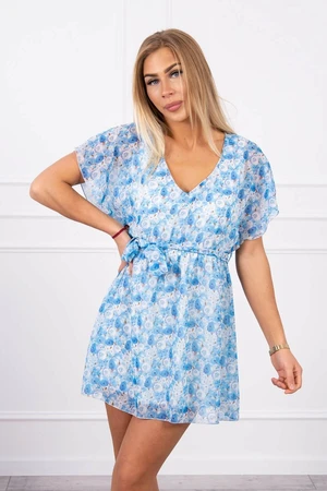 Floral dress with a blue waist tie