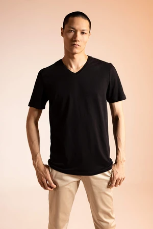 DEFACTO Slim Fit V-Neck Basic Short Sleeve T-Shirt