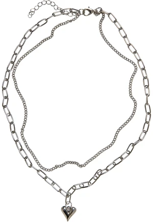 Silver necklace with heart icon layering