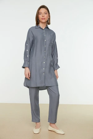 Trendyol Gray Knitted Shirt-Pants with Button Detailed Sleeves Set