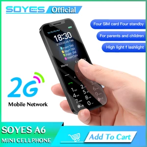 SOYES A6 GSM 2G Mini Mobile Phone 4 SIM Card On Standby 2.4" Display 1200mAh Rear Camera FM Flashlight Cell Phone