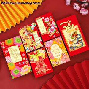 6 pc New Year Red Purse Packet Chinese Dragon Year Red Envelopes Zodiac Dragon Hong Bao Gift Bag Envelopes Packet