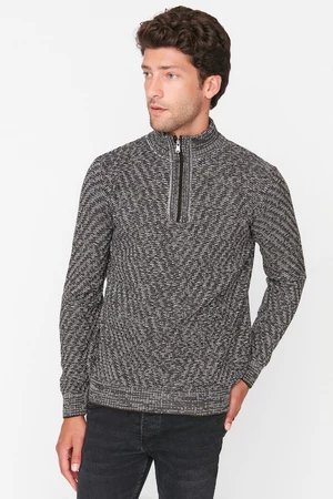 Trendyol Black Men's Slim Fit Half Turtleneck Zipper Knitwear Sweater