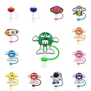 1PCS PVC straw topper bean space cartoon Silicone Straw Tip Splash Proof Drinking Dust Cap straw cap Suit For7mm-8mm straw cap