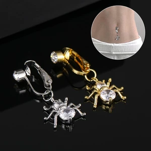 Sexy Belly Button Ring Free Punching Spider Fake Navel Ring Without Hole Copper Inlaid Zircon Pendant For Women Body Jewelry