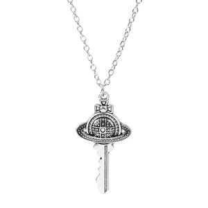 Retro Planet Universe Key Necklace Korean Women's Hip Hop Silver Color Pendant Necklace For Friends Creative Jewelry Gifts