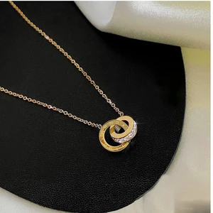 Summer Korean Roman Digital Double Ring Necklace Female 18K Gold Luxury Stainless Steel Clavicle Chain Temperament