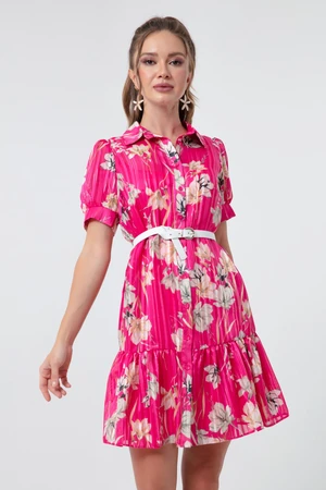 Lafaba Women's Fuchsia Patterned Shirt Dress