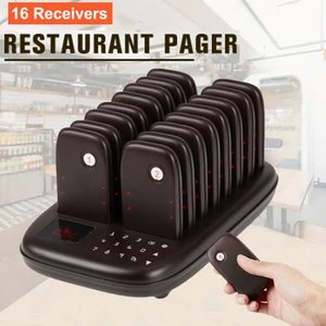 Restaurant Pager Wireless Calling System 16 Vibrator Coaster Buzzer Beeper Receivers For Cafe Food Truck Bar Fast Food Shop