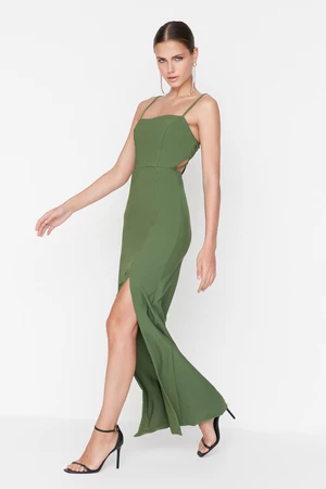 Trendyol zelené večerné šaty s detailom chrbta
