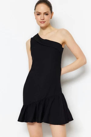 Trendyol Black Fitted Mini Woven Flounce Single Sleeve Woven Dress