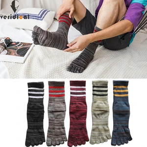 5 Pairs Man Toe Sport Socks Short Cotton Striped Colorful Sweat-Absorbing Compression Fitness Bike Run 5 Finger Happy Socks