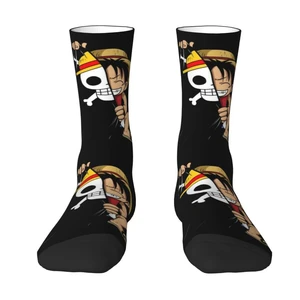 Cool Print Pieces One Cute Luffy Socks for Men Women Stretchy Summer Autumn Winter Straw Hat Pirates Crew Socks