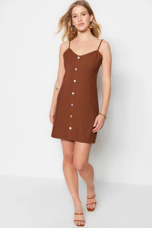 Trendyol Brown Petite A-Line szuper mini szőtt ruha
