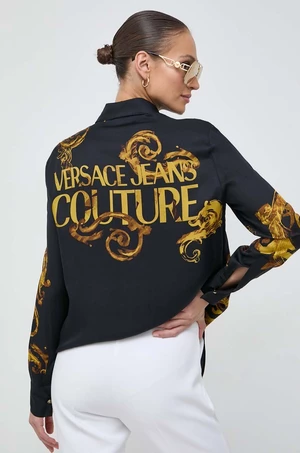 Košile Versace Jeans Couture dámská, černá barva, regular, s klasickým límcem, 76HAL2P2 NS409