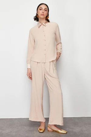 Trendyol Mink Satin Detailed Woven Aerobin Shirt Trousers Bottom Top Set