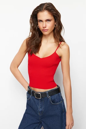 Trendyol Red Crop Basic Knitwear Blouse