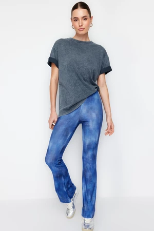 Trendyol Blue Abstract Pattern Flare/Flare Elastic Trousers