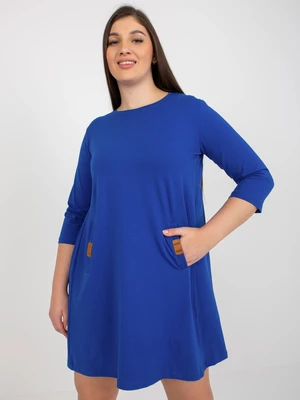 Cobalt blue plus size minidress with Dalenne pockets