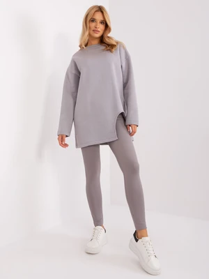 Grey casual set with striped leggings