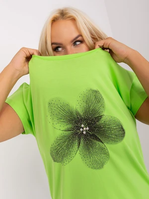 Light green plus size blouse with a round neckline