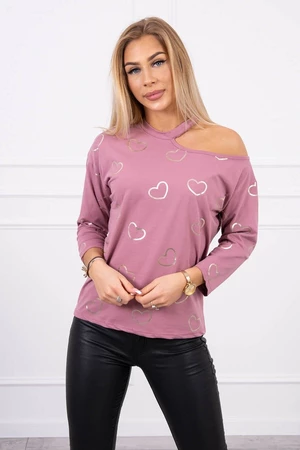 Blouse with heart print dark pink